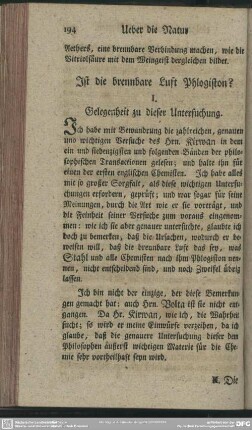 Ist die brennbare Luft Phlogiston?
