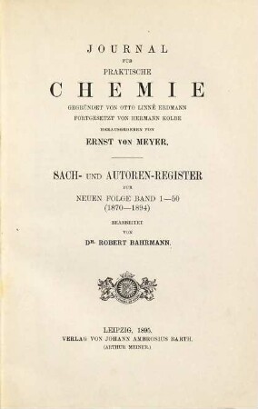 Journal für praktische Chemie : practical applications and applied chemistry ; covering all aspects of applied chemistry. [158, a]