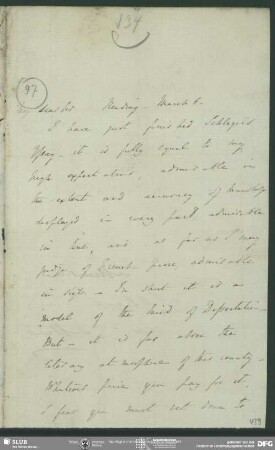 Eigenh. Brief von Unbekannt an August Wilhelm von Schlegel, o.O., ohne Datumsangabe