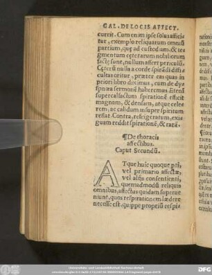 De thoracis affectibus. Caput Secundu[m].