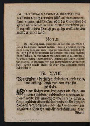 Tit. XVIII. Von Eyden/ derselben delation, relation, und leistung/ auch von dem Eyd für gefährde.