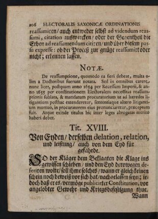 Tit. XVIII. Von Eyden/ derselben delation, relation, und leistung/ auch von dem Eyd für gefährde.