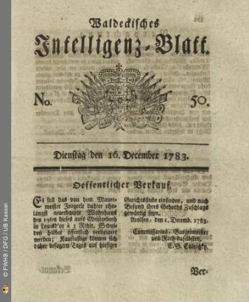 No. 50, Dienstag den 16. December 1783