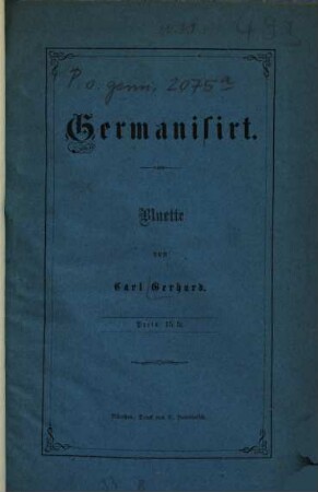Germanisirt : Bluelte. [Umschlagt.]