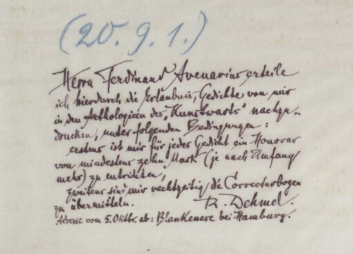 Brief an Ferdinand Avenarius