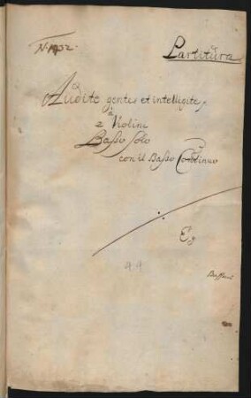 Audite gentes et intelligite; B, strings, bc; e-Moll