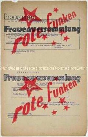Hektografierte Einladung mit Programm einer proletarischen Frauen-Versammlung