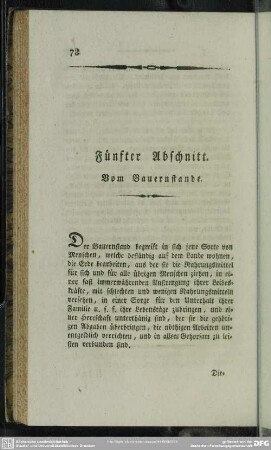 Fünfter Abschnitt. Vom Bauernstande