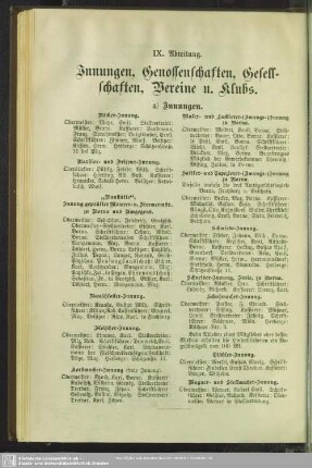 IX. Abteilung. Innungen, Genossenschaften, Gesellschaften, Vereine u. Klubs