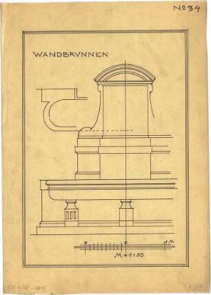 Pfann, Paul; Übungsblätter zur Perspektive - Wandbrunnen (Teilgrundriss, Aufriss)