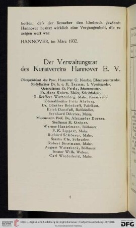 Der Verwaltungsrat des Kunstvereins Hannover E.V.