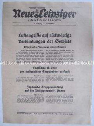 Extrablatt der "Neuen Leipziger Tageszeitung" u.a. zu deutschen Luftangriffen an der Ostfront