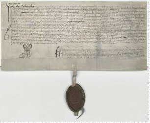 Propst Jacob Schomaker transsumiert drei Urkunden und investiert daraufhin mit einer Vikarie am Allerheiligen Altar zu St. Johannis. Notar Nicolaus Steman [lat].