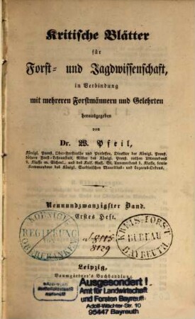 Kritische Blätter für Forst- und Jagdwissenschaft. 29. 1850/51