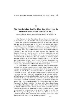 Ein französischer Bericht über das Schulwesen in Niederdeutschland aus dem Jahre 1811