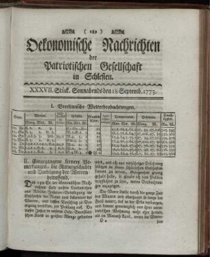 XXXVII. Stück. Sonnabends den 18 September. 1773.