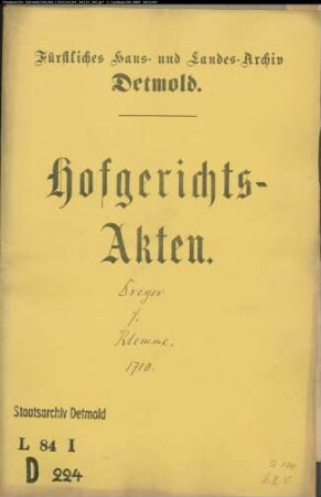 Dreyer, Arnd aus Hörstmar gegen Franz Bernd Klemme zu Lemgo - Land bei der Laubke