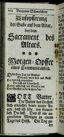 Morgen-Opffer eines Communicanten. - Freudiges Hinzu-Nahen zum Tisch der Gnaden.