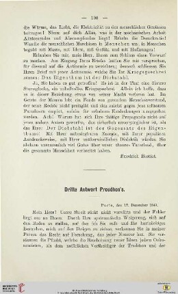Dritte Antwort Proudhon´s