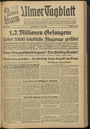 Ulmer Tagblatt : Ulmer Sturm : alleiniges Amtsblatt und parteiamtliches Blatt für den Kreis Ulm