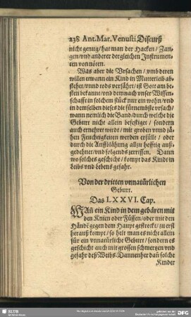 Von der dritten unnatürlichen Geburt. Das LXXVI. Cap.