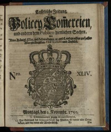 Nro. XIV, Montags, den 2. Novembr. 1750