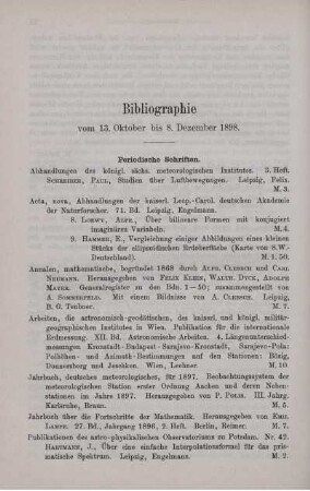 Bibliographie vom 13. Oktober bis 8. Dezember 1898.