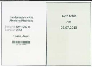 Entnazifizierung Anton Tissen , geb. 22.02.1890 (Landwirt)