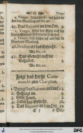 Folgt das kurtze Commando zum Chargiren.