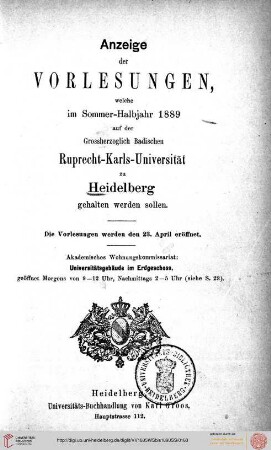 Sommersemester 1889
