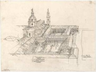 Gsaenger, Gustav; München, Theatinerstr.; Bayerisches Kultusministerium, Erweiterung - Umarbeitung Erweiterungsbau (Vogelperspektive)