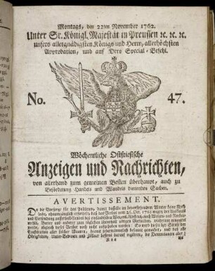 No. 47. Montags, den 22ten November 1762.