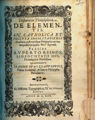 Disp. philos. de elementis