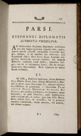 Pars I. Stephanei Diplomatis Authentia Vindicatur.