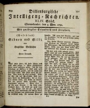 XLIV. Stück. Sonnabends: den 3. Nov. 1792.