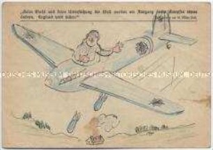 Selbstgezeichnete Feldpostkarte an den Sohn: Bomberpilot