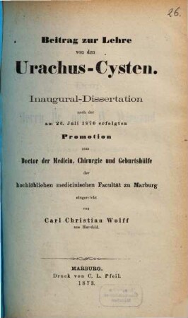 Beitrag zur Lehre von den Urachus-Cysten : Inaugural-Dissertation