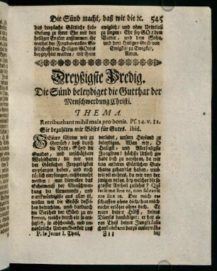 545-564, Dreyßigste Predig. Die Sünd beleydiget die Gutthat der Menschwerdung Christi