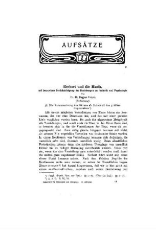 Herbart und die Musik, : mit besonderer Berücksichtigung der Beziehungen zur Ästhetik und Psychologie ; (Fortsetzung)