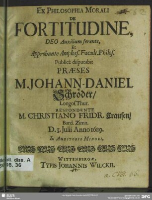 Ex philosophia morali de fortitudine