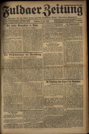 Erste Ausgabe vom Samstag, den 27. Juli 1929.