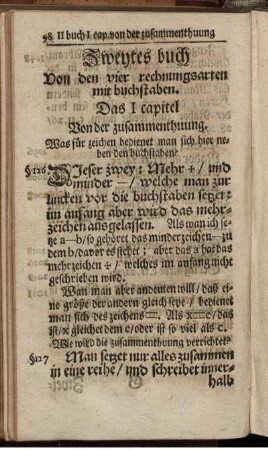 Zweytes Buch. Von den vier Rechnungsarten mit Buchstaben.