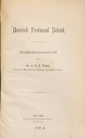 Heinrich Ferdinand Scherk : Gedächtnissschrift