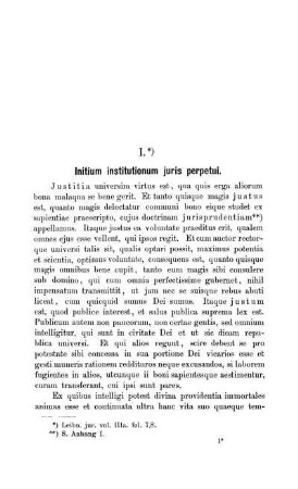 I. Initium institutionum juris perpetui