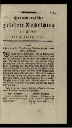 31. Stück, den 16. Aprill, 1783.