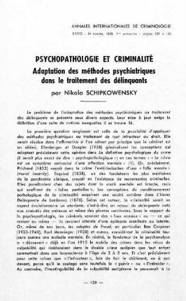 129-148, Psychopathologie et criminalité - Adaption des méthodes psychiatriques dans le traitement des délinquants