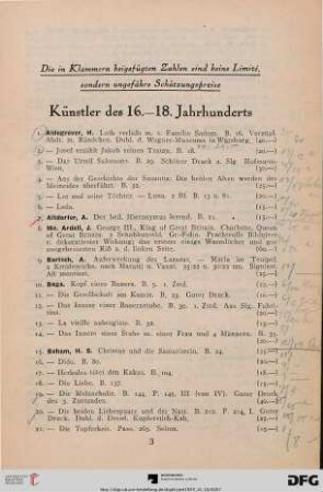 Künstler des 16.-18. Jahrhunderts (Nr. 1-286)