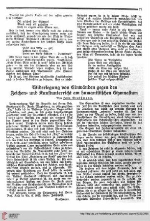 N.F. 6.1926 S. 77-79: Widerlegung von Einwänden gegen den Zeichen- und Kunstunterricht am humanistischen Gymnasium