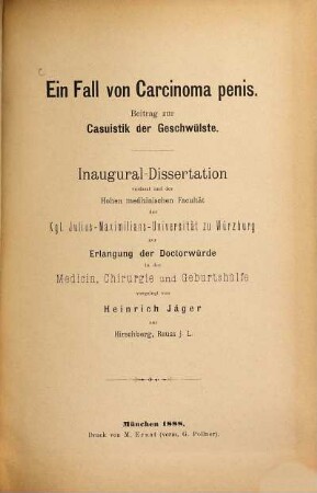 Ein Fall von Carcinoma penis : Beitrag zur Casuistik der Geschwülste