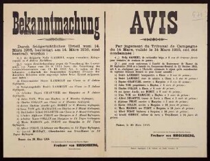 "Bekanntmachung" der Verurteilung von belgischen Konspirateuren